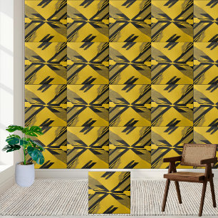Abstrakt Geometric Black och Gult Mönster Kakelplatta