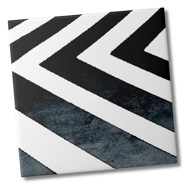 Abstrakt Geometric Black Watercolor Kakelplatta (Abstract Geometric Black White Watercolor Chevron ceramic tile)