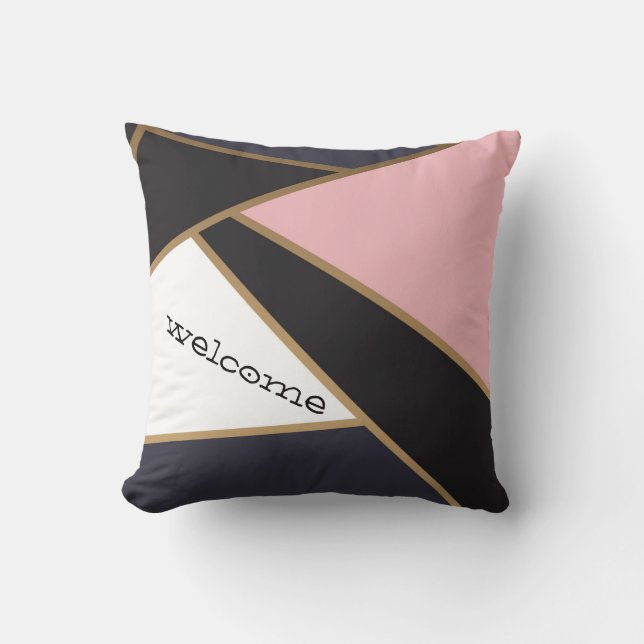 Abstrakt Geometric Black White Rosa Kudde (Framsida)