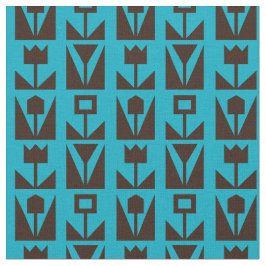 Abstrakt Geometric Blue Blommönster Fabric Tyg