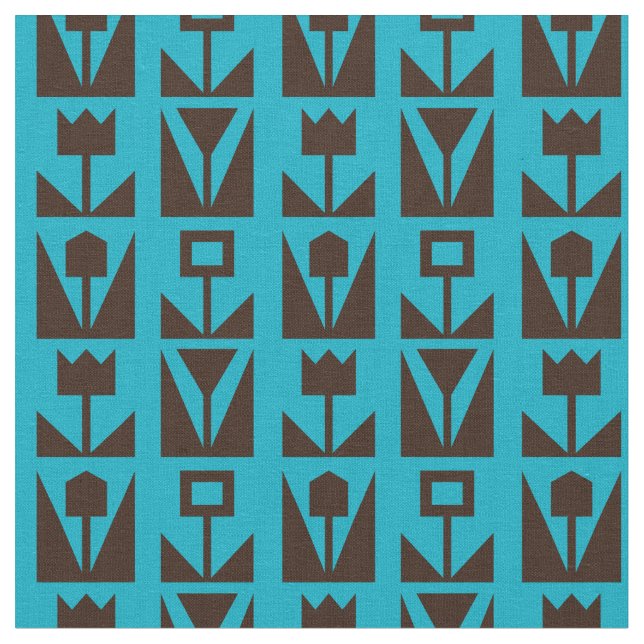 Abstrakt Geometric Blue Blommönster Fabric Tyg (Närbild)