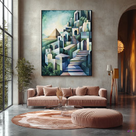 Abstrakt Geometric Cairo Skyline med Pyramid Canvastryck