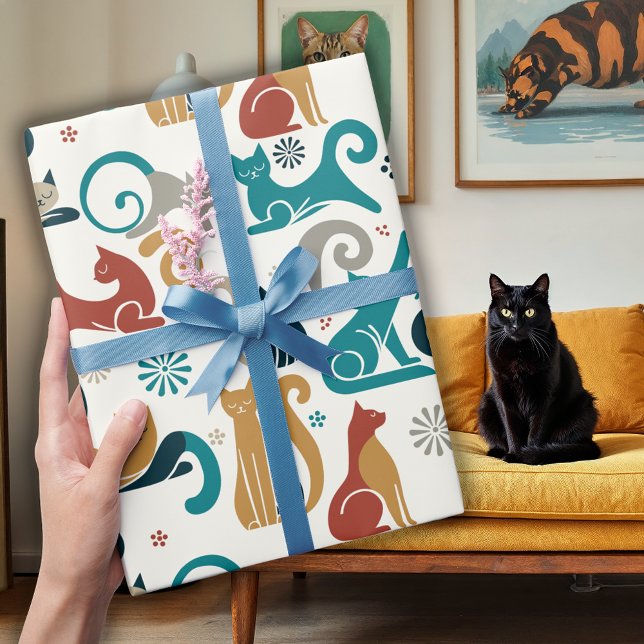 Abstrakt Geometric Cat Mönster Presentpapper (Skapare uppladdad)