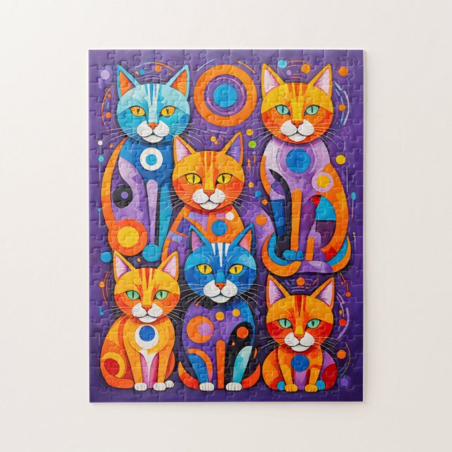 Abstrakt Geometric Cats Painting Pussel (Vertikal)