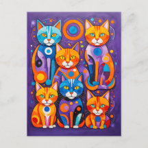 Abstrakt Geometric Cats Painting