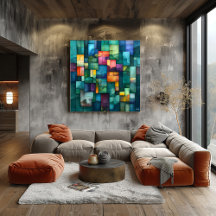 Abstrakt Geometric Färg Block Art - flera Färgader