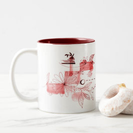 Abstrakt Geometric Flowers Löv Black Burgundy Två-Tonad Mugg
