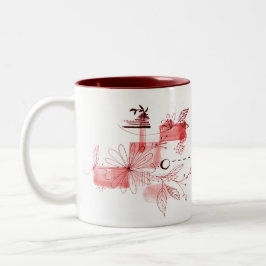 Abstrakt Geometric Flowers Löv Black Burgundy Två-Tonad Mugg
