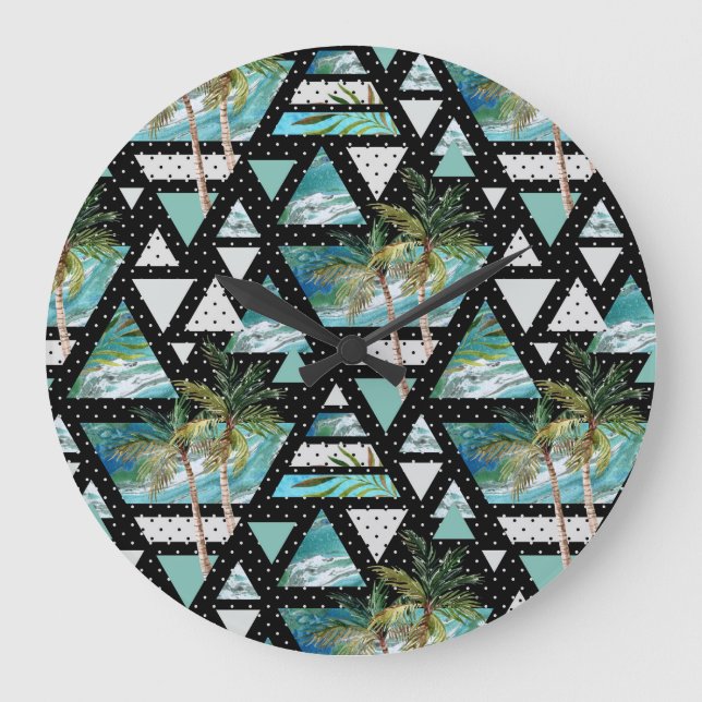 Abstrakt Geometric Handflatan & Vinkarare Mönster Stor Klocka (Framsida)