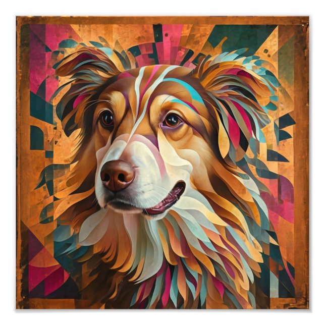 Abstrakt Geometric Hund Porträtt - Digital Art Fototryck (Framsidan)
