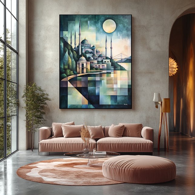 Abstrakt Geometric Istanbul Skyline Hagia Sophia Canvastryck (Skapare uppladdad)