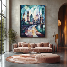 Abstrakt Geometric London Skyline med Big Ben Canvastryck