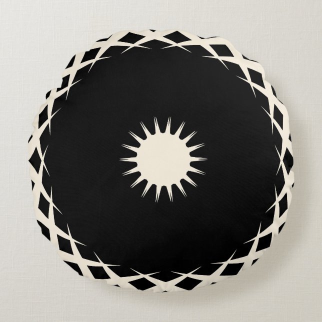 Abstrakt Geometric Mandala Sunburst Design Rund Kudde (Framsidan)