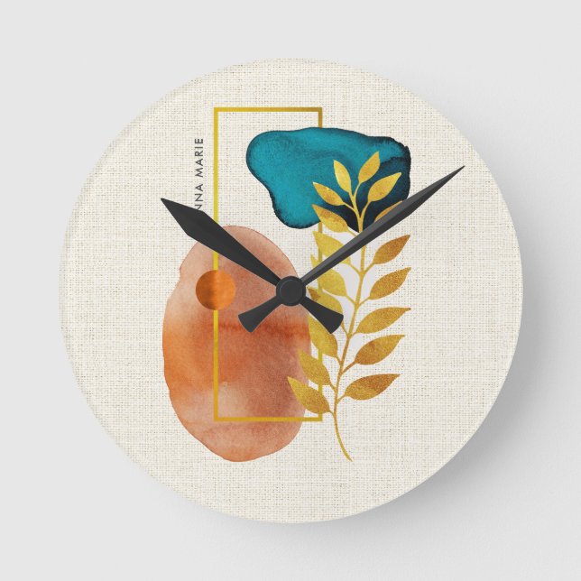 Abstrakt Geometric Mid Century Modern Minimalist Rund Klocka (Framsida)