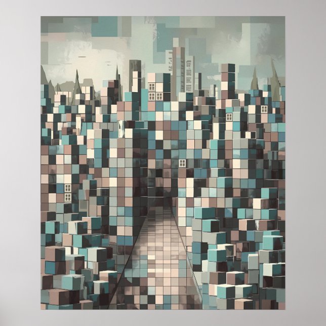Abstrakt Geometric Minimalist Modern City Poster (Framsidan)