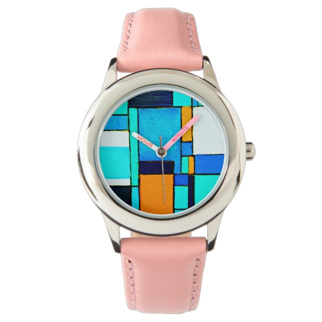 Abstrakt Geometric Modern Blue Orange Armbandsur (Framsida)