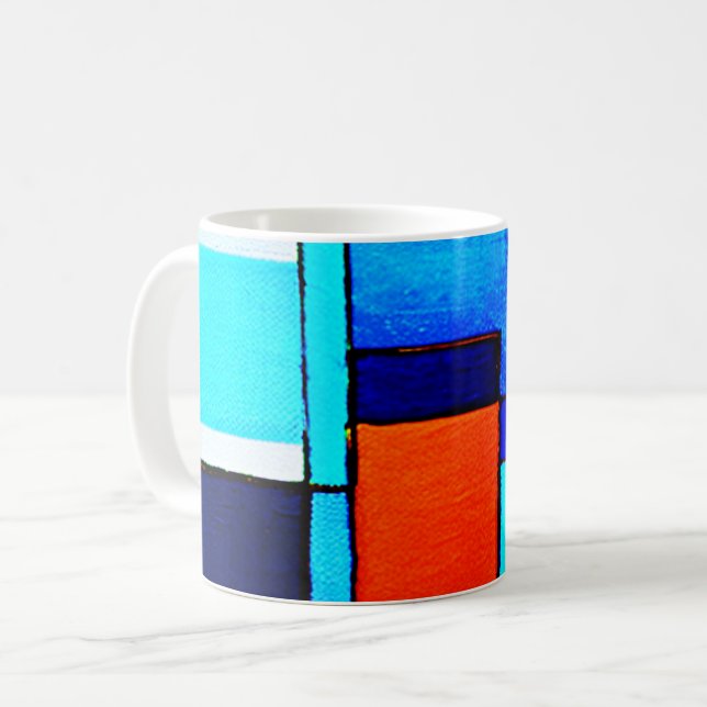 Abstrakt Geometric Modern Blue Orange Kaffemugg (Framsida vänster)