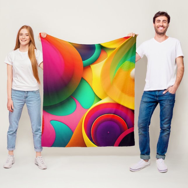 Abstrakt Geometric Modern Colorful Bubles 3D Fleecefilt (På plats)