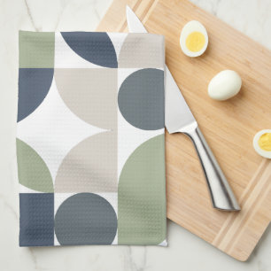 Abstrakt Geometric Mönster Grått Grönt Mid Century Kökshandduk