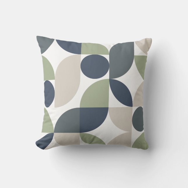 Abstrakt Geometric Mönster Grått Grönt Mid Century Kudde (Framsida)
