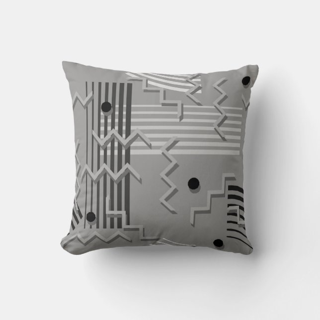 Abstrakt Geometric Mönster Grått Pillow Kudde (Framsida)