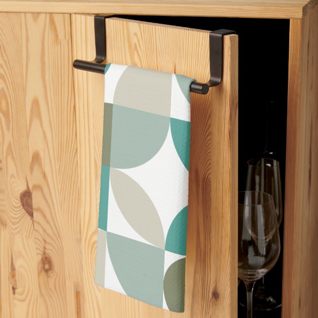 Abstrakt Geometric Mönster Grönt Teal Kökshandduk (Thirds Fold)