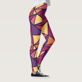 Abstrakt Geometric Mönster, Lila, Gult, Orange Leggings