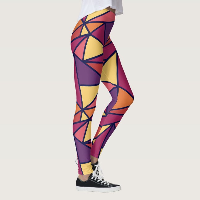 Abstrakt Geometric Mönster, Lila, Gult, Orange Leggings (Höger)
