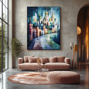 Abstrakt Geometric Moskva Skyline med Kremlin Canvastryck