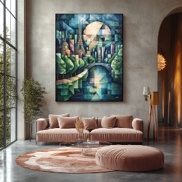 Abstrakt Geometric Paris Skyline med Eiffel Torn Canvastryck