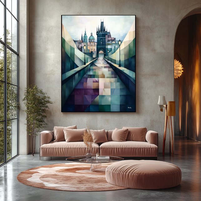 Abstrakt Geometric Prag Skyline Charles Bridge Canvastryck (Skapare uppladdad)