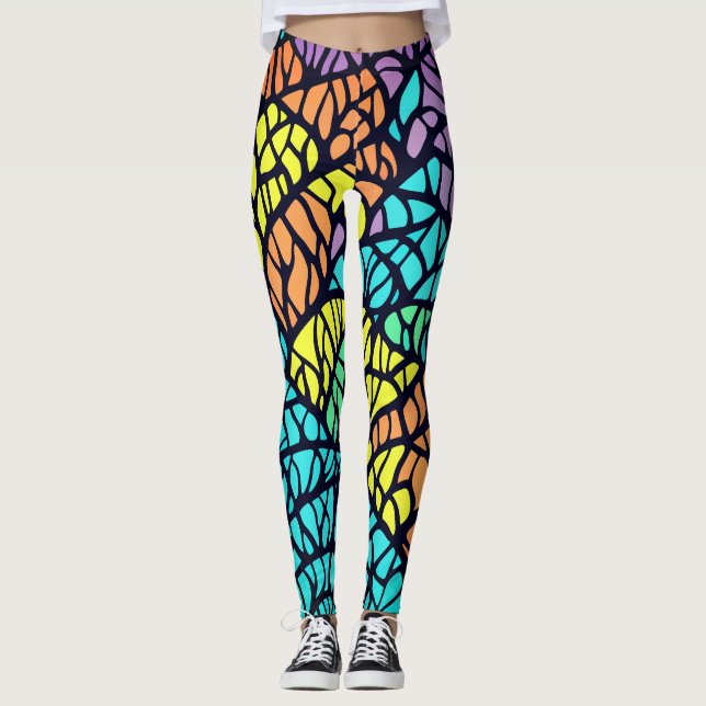 Abstrakt Geometric Rainbow Stached Glass Mönster Leggings (Framsida)