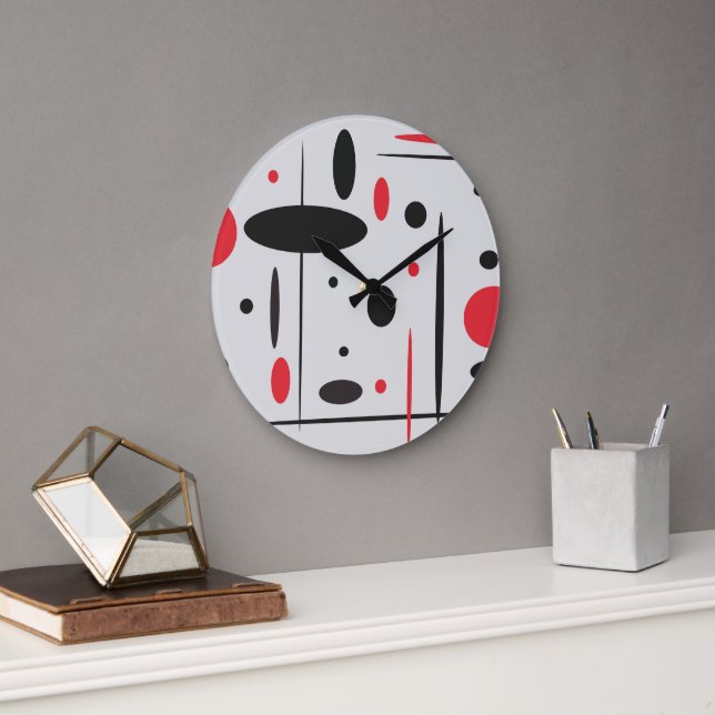 Abstrakt Geometric Red Black Stor Klocka (Kontor)