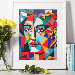 Abstrakt Geometric Shapes Cubist Woman Porträtt Poster
