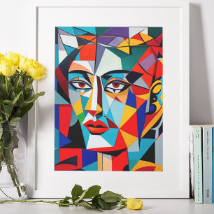 Abstrakt Geometric Shapes Cubist Woman Porträtt Poster