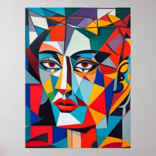 Abstrakt Geometric Shapes Cubist Woman Porträtt Poster