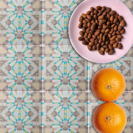 Abstrakt Geometric Spegel Brown Beige Teal Mönster Kakelplatta