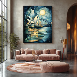 Abstrakt Geometric Sydney Skyline med Opera House Canvastryck