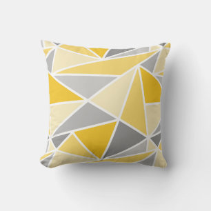 Abstrakt Geometric Triangles, Mustard Gult Grått Kudde