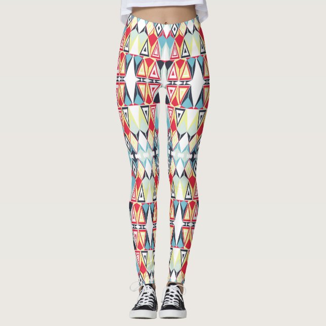 Abstrakt Geometric Tribal Line Mönster Leggings (Framsida)