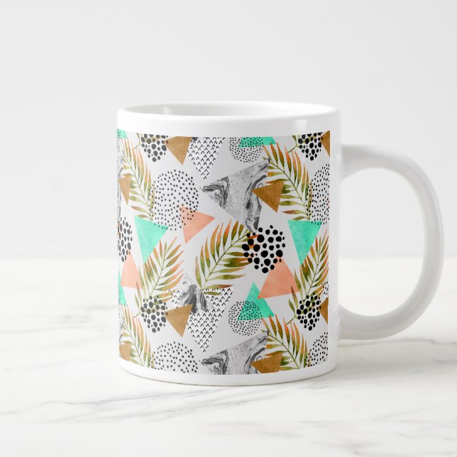 Abstrakt Geometric Tropical Löv Mönster Jumbo Mugg (Höger)