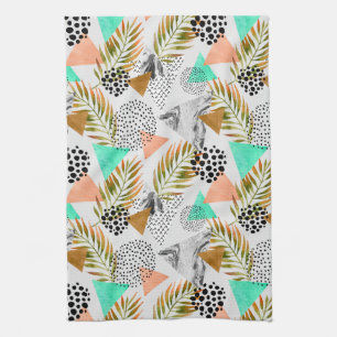 Abstrakt Geometric Tropical Löv Mönster Kökshandduk