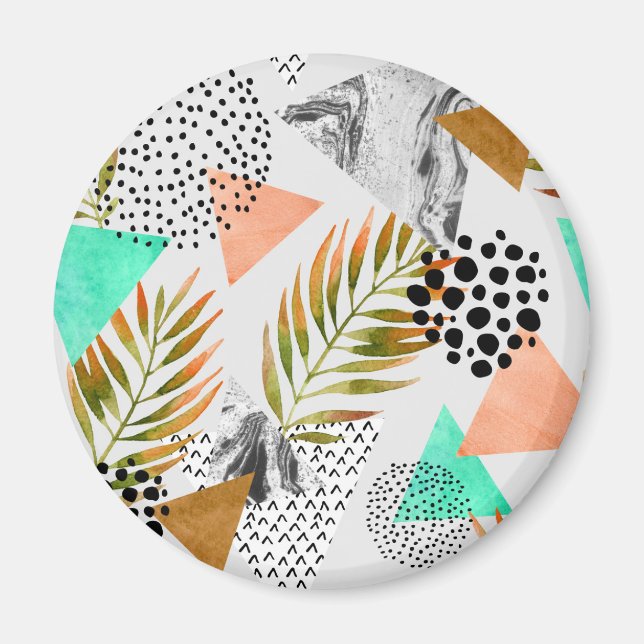 Abstrakt Geometric Tropical Löv Mönster Magnet (Framsidan)