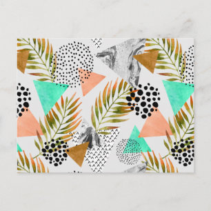 Abstrakt Geometric Tropical Löv Mönster Vykort