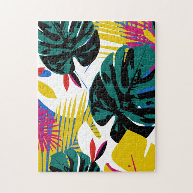 Abstrakt Geometric Tropical Monstera Plants Pussel (Vertikal)