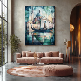 Abstrakt Geometric Venice Skyline med Gondola Canvastryck