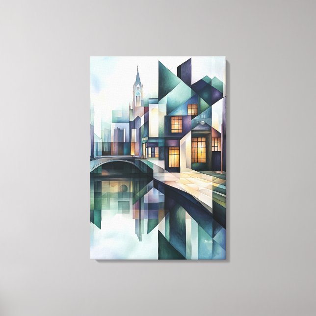 Abstrakt geometrisk Amsterdam-skyline med kanal Canvastryck (Framsida)