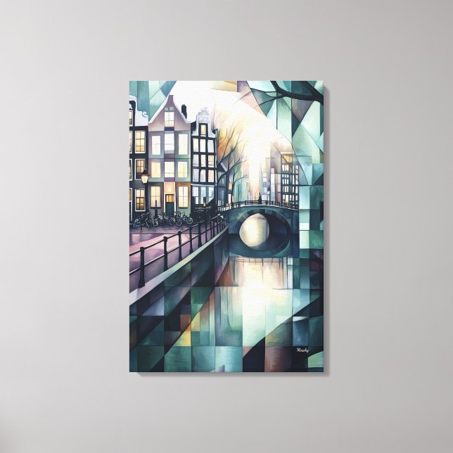 Abstrakt geometrisk Amsterdam-skyline med kanal Canvastryck (Framsida)