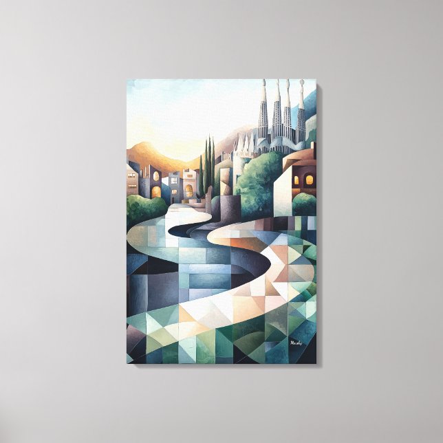 Abstrakt geometrisk Barcelona-siluett Canvastryck (Framsida)