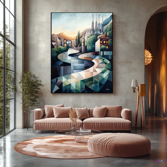 Abstrakt geometrisk Barcelona-siluett Canvastryck (Skapare uppladdad)